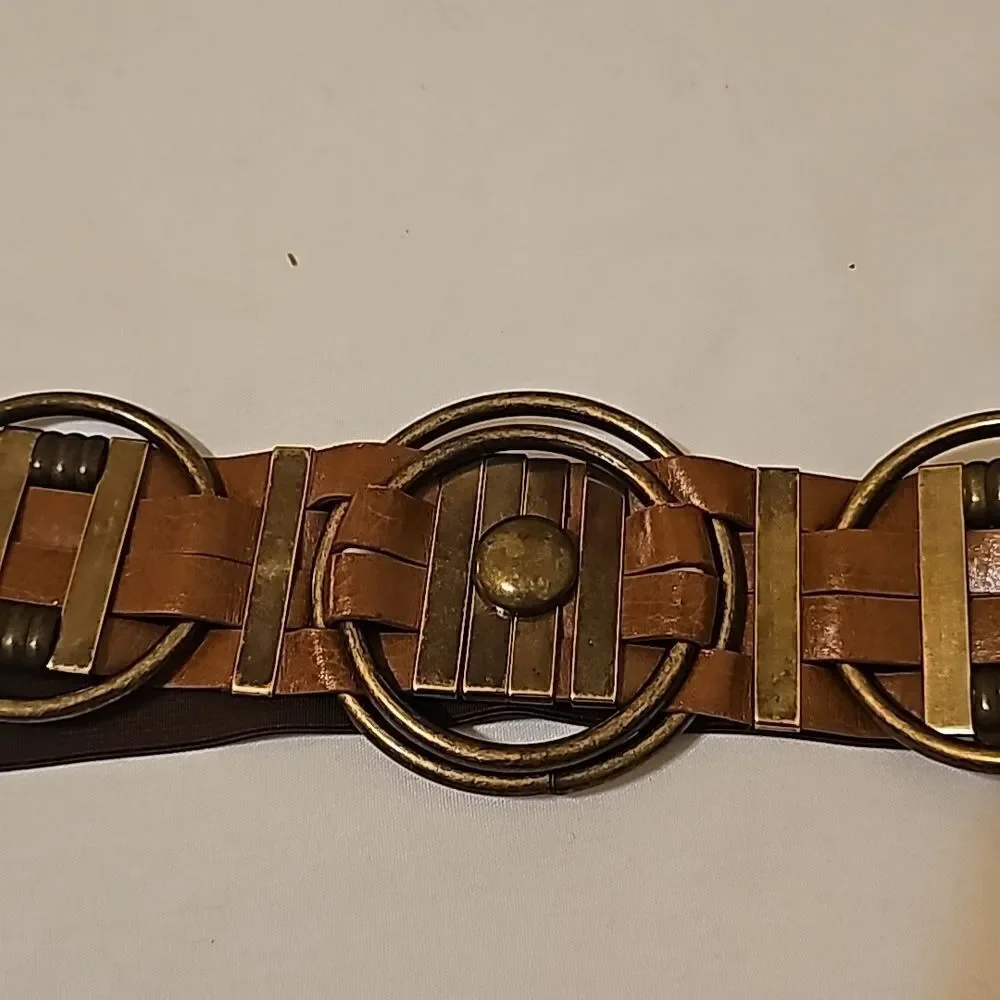 Chico's Faux Leather Jeweled Belt Size‎ S bronze, dark brown and caramel